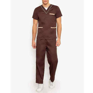 Ensemble de blouses d'infirmier pour hommes, marron, col en V, manches courtes, en coton et polyester tissé, uniforme d'hôpital, pantalon inclus, détection d'aiguilles - Product Image 5