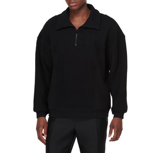 Sweat-shirt à col zippé en molleton noir pour homme, coupe ample, col rabattu, couleur unie, vêtement décontracté pour l'automne - Product Image 1
