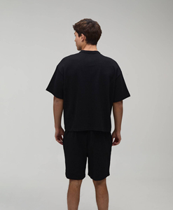 Men's Black Cotton Crew Neck <b>T</b>-<b>Shirt</b> Set Casual Summer Solid Color Breathable Oversized Drop Shoulder <b>shirt</b> Set Streetwear - Product Image 1