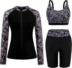 Ensemble de 3 pièces pour femmes, haut de maillot de bain à manches longues, soutien-gorge de sport, short taille haute, tenue de sport - Product Image 2