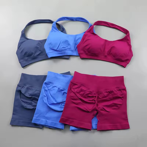 Ensembles de yoga sans couture, tenues de sport côtelées, débardeur court et short taille haute, ensembles de fitness et de course pour femmes, ensemble 2 pièces pour femmes - Product Image 1