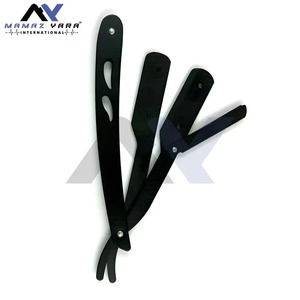 Rasoir de barbier pliant à bord droit en acier inoxydable de qualité supérieure, finition noire élégante, outil de rasage de précision professionnel - Product Image 1