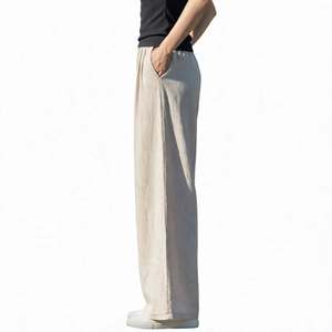 Pantalon large en lin pour femme SPINE CRAFT, taille haute élastique, coupe ample, longueur intégrale, couleur unie, décontracté, respirant, tissé, idéal pour l'été - Product Image 2