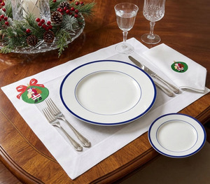 Custom Embroidery Christmas Green Ornaments Placemat & Napkin Set Home Restaurant Use 100% Cotton Machine Washable Luxury Style - Product Image 2