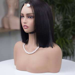 Peluca de Cabello Humano Virgen con Frente de Encaje, Estilo Bob Recto, Transparente, Sin Pegamento, 100% Cabello Humano Vietnamita, Color Negro Natural, Peluca Corta - Product Image 2