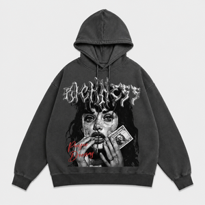 Sweat-shirt à capuche oversize pour homme, imprimé graphique noir, streetwear, 100% coton tricoté, 420 grammes, coupe classique, vêtements d'hiver - Product Image 1