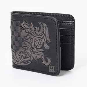 Portefeuille bifold en cuir de vachette gravé floral vintage pour homme, blocage RFID, style western - Product Image 3