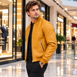 Chaqueta Bomber de Cuero para Hombre con Bolsillos con Cremallera y Cuello Acanalado - Product Image 4