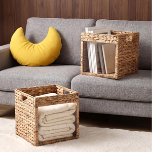 Sustainable Foldable Water Hyacinth Storage <b>Basket</b> With Window, Handicraft Organizing <b>Basket</b> For Home Vietnam Wholesale Supply - Product Image 6