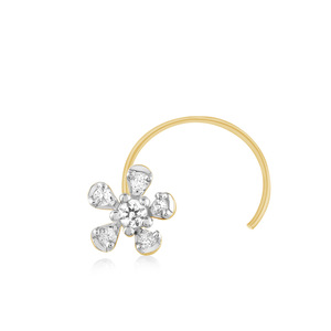 GLEAMORA ENTERPRISE - Piercing de Nariz con Diamante Cultivado en Laboratorio, Corte Brillante en Forma de Flor, con Piedras Laterales, Chapado en Oro Amarillo de 14K, Lujoso, para Mujer - Product Image 1