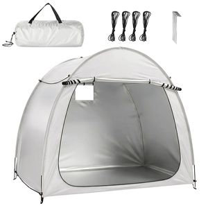 Capanno per biciclette ad arco grigio chiaro 6.8x4.9FT, telo Oxford 210D PU argentato, telaio in fibra di vetro nero, doppia tenda da campeggio anteriore e laterale - Product Image 1