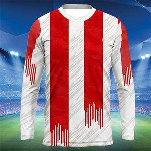 Service OEM, T-shirt à manches longues rayé en sublimation, motif rouge et blanc, sportif, col rond, tricoté en polyester, coupe régulière - Product Image 6
