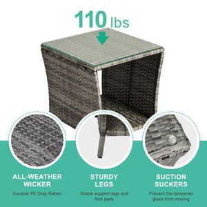 Outdoor Patio Wicker Square End Table with Glass Top Storage Shelf for Bistro Coffee & Garden Backyard Use - Product Image 6