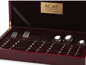 Elegante Juego de Cubiertos Estilo Bambú de Acero Inoxidable con Acabado Espejo y Mango Segmentado de Bambú para Bodas, Fiestas y Cenas en Casa - Product Image 3