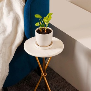 Jardinière de luxe faite à la main en bois rond avec incrustation de nacre et support en métal noir pour la décoration intérieure et extérieure - Product Image 1