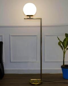 Minimalist Brass Floor Lamp Frosted Glass Shade White Round LED Light Living Room Decorative <b>Standing</b> Lamp - Product Image 1