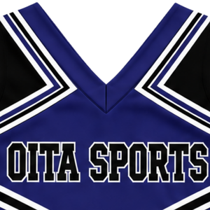 Ensemble d'uniforme de cheerleading bleu roi, noir et blanc, avec crop top sans manches à col en V et jupe plissée, pour spectacle de danse et équipe de cheerleading - Product Image 3