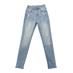 Jeans de Mezclilla Ajustados de Cintura Alta para Mujer, Estilo Casual, Desgastados y Rotos, Lavado Vintage, Tela de Algodón - Product Image 1