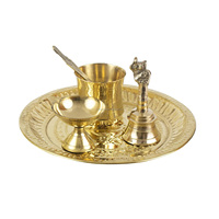 Plateau de Puja Arati Bartan en laiton artisanal, design Art Déco, logo personnalisé, léger, fonction suspendue, pour Diwali et mariage