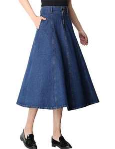 Falda vaquera azul midi para mujer - Product Image 1