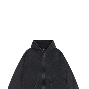 เสื้อฮู้ดดี้ผู้ชายคุณภาพสูง พิมพ์ลายพัฟฟ์ หนัก 420 GSM ผ้าเฟรนช์เทอร์รี่ ซักวินเทจ ซิปหน้า ทรงโอเวอร์ไซส์ สไตล์วิทยาลัย - Product Image 4