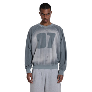 Sudadera Extra Grande para Hombre con Cuello Redondo y Mangas Tejidas Estampadas, Sudadera de Felpa de Algodón, Estilo Otoñal - Product Image 1