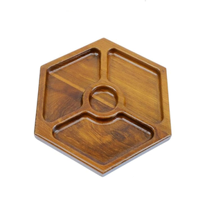 Plateau hexagonal rustique en bois pour fête, service de table, dessert, lune, Aïd, Ramadan, pâtisserie, présentation de desserts, fruits - Product Image 1