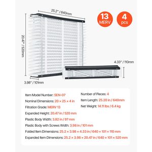 Filtri per Condizionatori d'Aria HVAC 20 X 25 X 4 MERV 13, Filtri Elettrostatici Plissettati per Climatizzatori, Durata 12 Mesi, Confezione da 4, Dimensioni Reali - Product Image 6