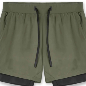 <b>Men's</b> Solid Olive Green Drawstring <b>Shorts</b> Mid Waist Quick Dry Casual Style with Inner Briefs Outdoor Running and <b>Cycling</b> - Product Image 3