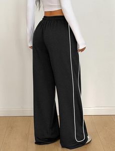 Unisex Black Wide Leg Sweatpants With <b>White</b> Side Stripe Elastic Waist Drawstring Casual <b>Jogger</b> Pants Autumn Streetwear - Product Image 2
