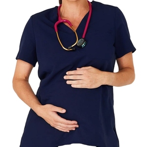 Blusas Médicas para Mujer, Color Gris, Cuello en V, Manga Corta, con Bolsillos, Uniformes de Hospital para Enfermeras, Ropa de Maternidad, Algodón y Poliéster Elásticos - Product Image 4