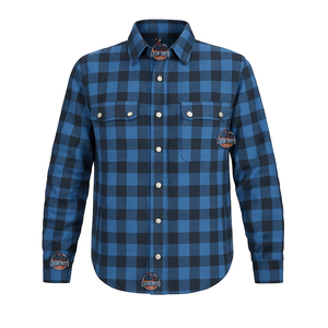 LAZIB MOTO เสื้อเชิ้ตผ้าสักหลาดลายตารางสีน้ำเงินสำหรับทั้งชายและหญิง แขนยาว ผ้าฝ้ายระบายอากาศได้ดี เสื้อลำลองสำหรับขี่มอเตอร์ไซค์ ใส่ได้ทุกฤดู น้ำหนัก 160 กรัม - Product Image 1