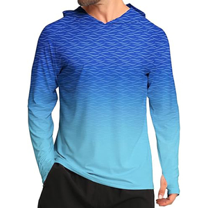 Chemise de pêche à manches longues pour homme, bleu dégradé, à capuche, UPF 50, séchage rapide, pull-over - Product Image 1
