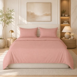High Quality Blush Pink 300 TC Pure Cotton Solid Bedsheet for Home and Hotel Bedding and <b>Comfortable</b> Breathable Fabric - Product Image 1