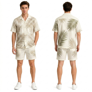 Conjunto de Shorts Hawaianos con Estampado Sublimado, Duraderos, de la Colección Vacacional, Transpirables, de Primera Calidad, con Rayas Azules de Paisaje Costero - Product Image 2