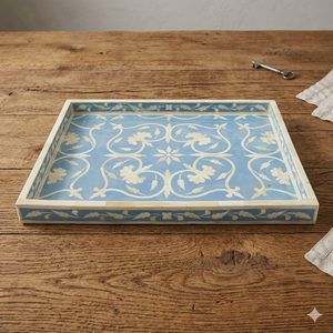 Plateau de service personnalisé bleu bébé fait à la main avec incrustation d'os hautement poli Design Dernier plateau cadeau Resellining - Product Image 1