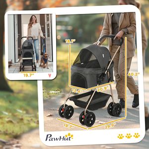Carrito Plegable 3 en 1 para Perros Pequeños, Color Gris, con Transportín Desmontable, Cesta de Almacenamiento y Portavasos - Product Image 2