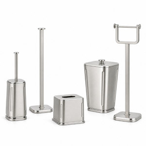 Gold <b>Bathroom</b> <b>Set</b> 6-Piece Metal Brass <b>Bathroom</b> <b>Accessory</b> <b>Set</b> With Waste Basket Tissue Box Holder Soap Dispenser Q-tip Jar - Product Image 2