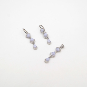 Ensemble de pendentif et boucles d'oreilles en agate bleue en forme de poire, argent 925, bijoux fins et élégants pour femmes, pierres précieuses de luxe - Product Image 3