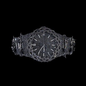 Reloj de Lujo con Diamantes Negros para Hombre – Estilo Hip Hop, Completamente Adornado con Brillantes, con Indicador de Fecha, para Amantes del Color Negro - Product Image 1