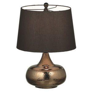 Lampe de table antique martelée en bronze avec abat-jour en lin, lampe de table en métal pour salon, chambre familiale, à prix raisonnable - Product Image 1