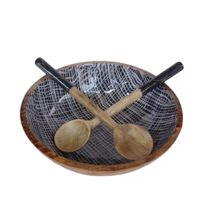 Bol de service en bois émaillé imprimé fait main pour la vaisselle et la décoration de table de fête - Product Image 3