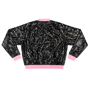 AKA <b>Sequin</b> <b>Jacket</b> Black Pink Sorority Bomber <b>Jacket</b> Glitter Zip Up Women Fashion Statement Party <b>Jacket</b> Stylish Trendy Outfit - Product Image 2