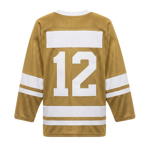 Camiseta de hockey sobre hielo Golden Mustard, transpirable, de malla, uniforme deportivo para hombre con franja blanca, uniforme profesional. - Product Image 2