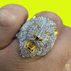 Lab Grown Diamond Lion Head Statement <b>Ring</b> for Men Two Tone White Yellow <b>Gold</b> Iced Out Luxury Hip Hop Animal <b>Cocktail</b> <b>Ring</b> - Product Image 5