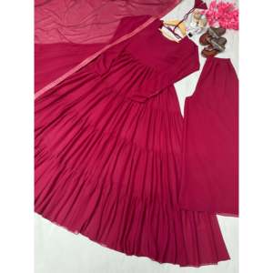 Ensemble de créateur pour femme Robe fantaisie à volants Dupatta Plazzo-pour la fête - Product Image 3