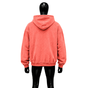 Sweat à capuche rose corail avec illustration de personnage ludique, effet délavé texturé, style streetwear, coupe oversize, décontracté, unisexe - Product Image 2