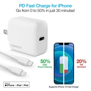 เครื่องชาร์จติดผนัง 20W PD พร้อมอะแดปเตอร์ชาร์จระดับพรีเมียมแบบ USB-C ถึงสายไลท์นิ่ง ความยาว 4 ฟุต - Product Image 4