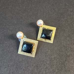 Gold Plated Brass Square Ear Stud Earrings for Women with Zircon - Product Image 1