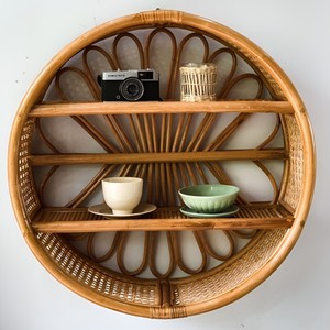 Boho rattan wall rack factory price natural cane floating racks decorative hanging book <b>shelf</b> - Product Image 4